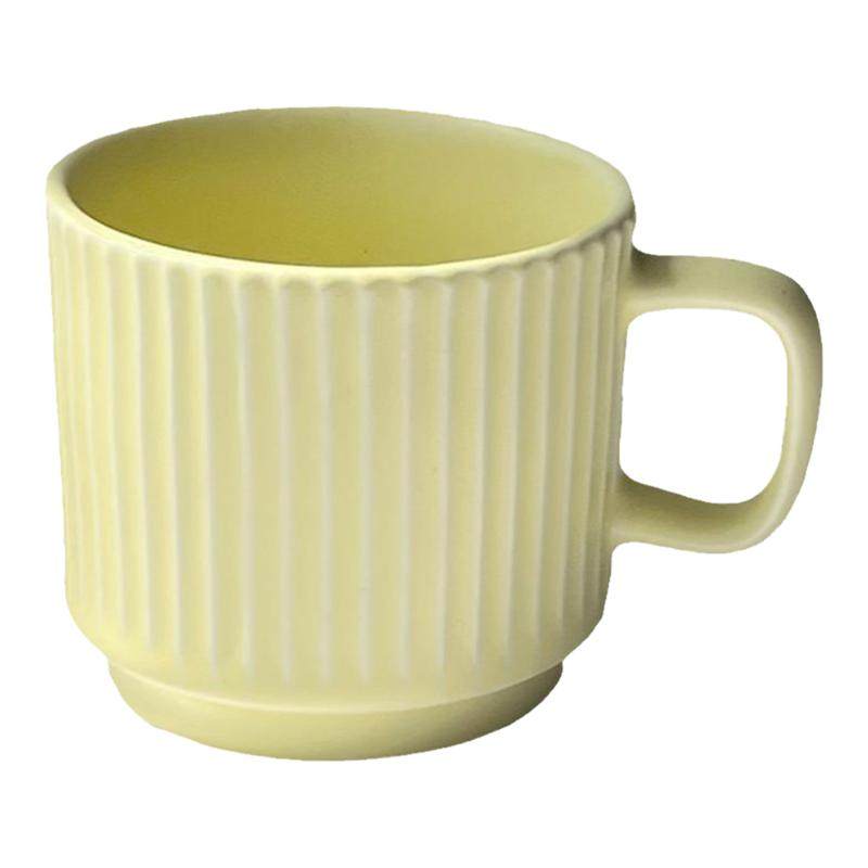 北欧马卡龙暖色家用水杯子 ins风简约竖条纹陶瓷马克杯紫色咖啡杯