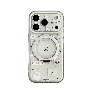 360旋转一体支点壳适用苹果17promax手机壳iphone16pro韩风波点自嘲熊15pm磨砂18pm新款支架全包防摔保护套女
