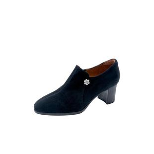 马内尔粗跟法式短靴小踝靴黑色单靴子小众复古高跟鞋女冬时装靴子