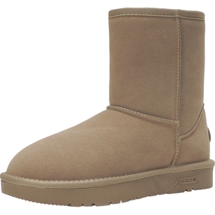 牛皮中筒雪地靴女冬特厚靴子棉鞋新款洋气面包鞋保暖加厚加绒大码