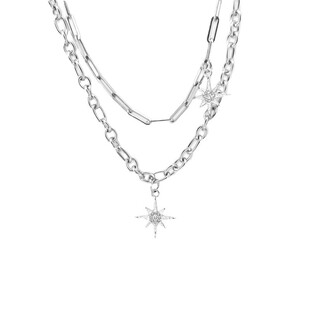 星星水钻星空叠戴钛钢项链卫衣吊坠饰品女潮双层嘻哈设计感毛衣链