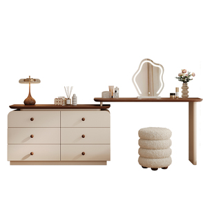 中古风梳妆台斗柜一体复古化妆桌现代卧室简约收纳储物实木床尾柜