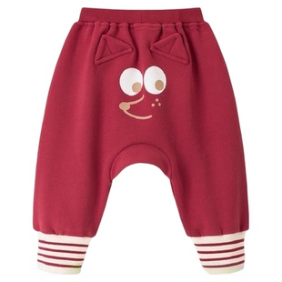 乖奇熊婴儿纯棉抓绒裤子宝宝休闲长裤秋冬季哈伦裤大PP裤外出保暖