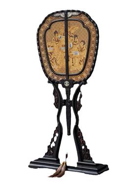 紫光檀仿古宫扇镂空檀木扇子