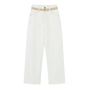 Jamor加墨时尚白色牛仔裤薄绒保暖水洗牛仔裤子简约2025冬季新款