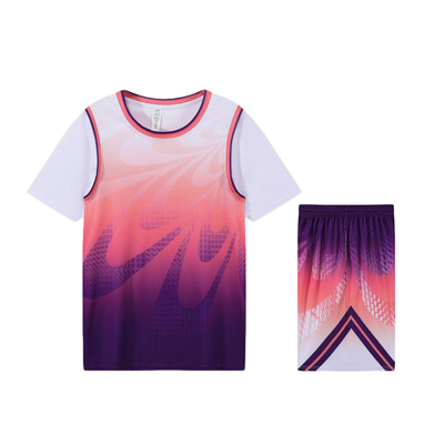 青少年男女速干假两件篮球服套装