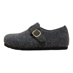 冬季单鞋女2026新款内增高毛呢勃肯鞋全包厚底鞋子深灰色百搭女鞋