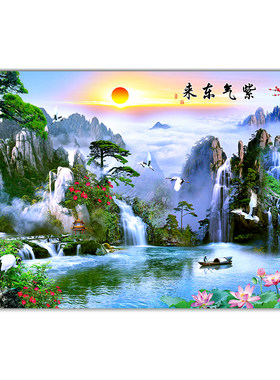 山水画客厅沙发墙贴画壁纸风景壁画自粘电视背景墙装饰风景靠山画