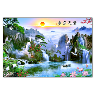 山水画客厅沙发墙贴画壁纸风景壁画自粘电视背景墙装饰风景靠山画