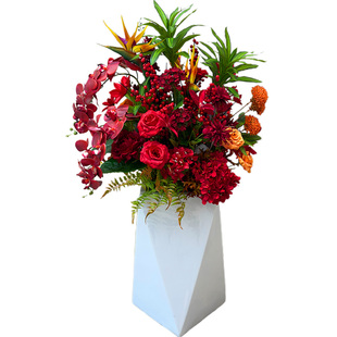 喜庆节日花仿真绣球望鹤兰发财果花艺酒店公司前台落地花橱窗装饰