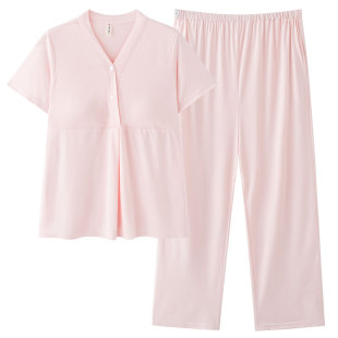春夏季薄款月子服套装带胸垫产妇孕妇睡衣可哺乳产期家居服可调节