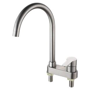 304不锈钢洗面盆单把双孔冷热水龙头老式洗脸盆两孔三孔旋转滚珠