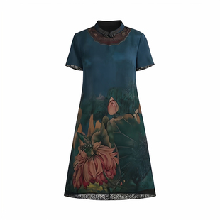 花罗桑蚕丝香云纱连衣裙女夏季2025中式高端气质妈妈真丝裙子夏天