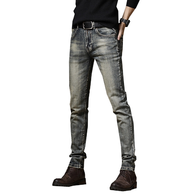欧美春秋新款弹力直筒复古个性休闲牛仔裤男修身潮流怀旧长裤百搭