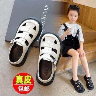 洋气小皮鞋女童凉鞋公主鞋2025夏季新款百搭英伦风镂空软底罗马鞋