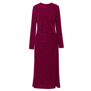 新年专供款|罗衣亮丝红色长袖连衣裙女秋冬修身针织中长裙子13026