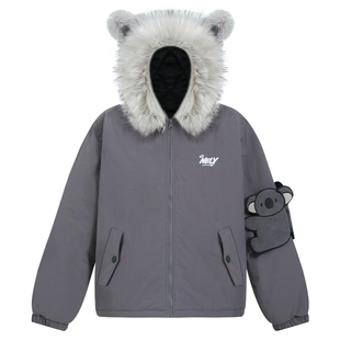 NELY小尼力国潮创意设计感考拉毛领棉服男女冬季情侣工装棉衣外套