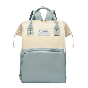 撞色大容量妈咪包多功能便携时尚2024新款休闲带娃外出母婴双肩包