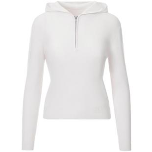 LANCY/朗姿2024秋季新款白色绵羊毛修身针织帽衫女拉链打底上衣