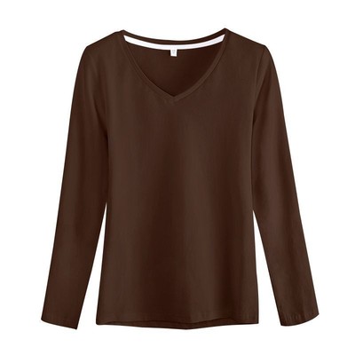 纯棉v领打底衫女新款秋季内搭修身百搭纯色长袖t恤洋气显瘦上衣潮