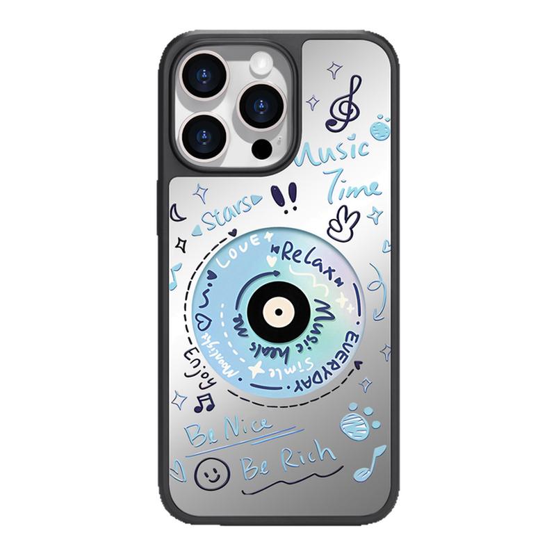 benefit蓝色镭射音乐唱片17适用于iphone16promax苹果15PRO镜面磁吸手机壳13新款14小米15PRO防摔三星S25