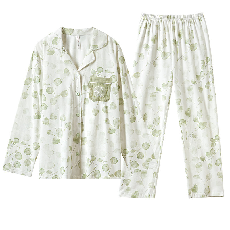 玛伦萨【5A抗菌】棉睡衣女士春秋季新款森女系长袖开衫家居服套装