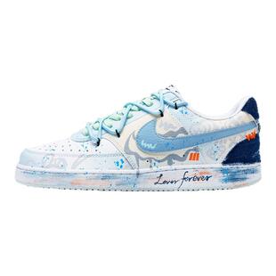 球鞋定制NIKE/耐克Court Vision1心动假日炫彩涂鸦渐变男女低板鞋