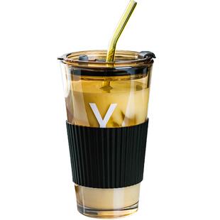 玻璃吸管杯女生耐热水杯男咖啡杯便携式新款2025豆浆果汁奶茶杯子