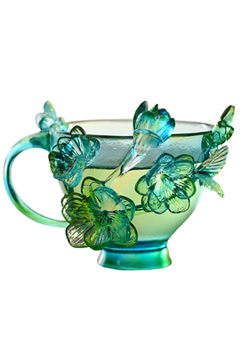 琉璃梅间蝶影杯鲜花茶杯茶具