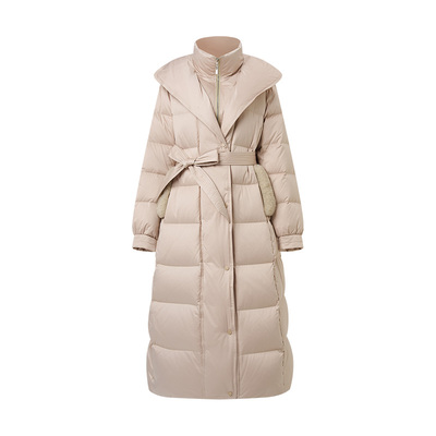 【商场同款】MAXRIENY浴袍式羽绒服过膝长款羊毛口袋鸭绒保暖外套