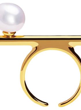 珍珠戒指开口PEARLONA金属小众