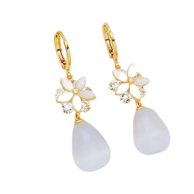 S925纯银猫眼石蝴蝶耳坠女耳扣设计感时尚耳钉耳环女水滴耳钉耳饰