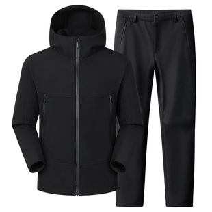 新款男士套装爸爸秋冬季户外软壳冲锋衣外套中老年裤子夹克两件装