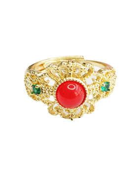 天然红玛瑙戒指帝王绿玉髓蛋面指环宫廷风民族风手饰品男女士礼物