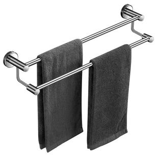 卫生间毛巾杆304不锈钢双杆毛巾架免打孔浴室置物架浴巾架挂杆