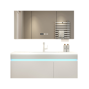 新款浴室柜组合肤感盆一体无缝盆轻奢风卫生间洗脸洗手盆洗漱台