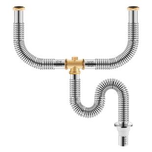 洗面盆双盆不锈钢下水管下水器排水管套装三通脸盆加长下水管配件