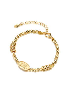 旭平秋冬新年色系仿黄金色复古气质中性风珠珠合金手链手饰