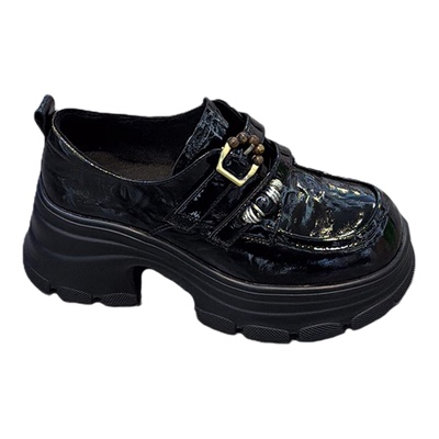 洋气漆皮粗跟小皮鞋超轻乐福鞋