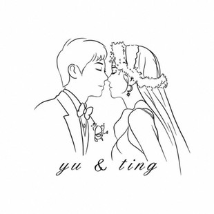 手绘婚礼logo设计简笔画结婚线条剪影轮廓写实手绘婚纱照头像定制