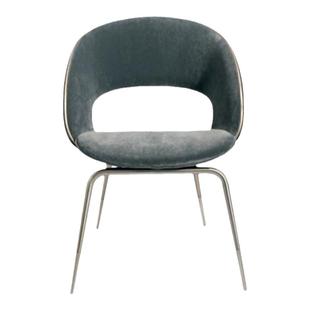 Degas意大利设计师品牌布艺靠背镂空餐椅轻奢不锈钢脚设计师椅子