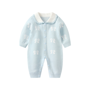 婴儿衣服连体衣冬装小月龄女宝宝满月百天针织哈衣秋冬加厚爬爬服