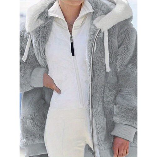 W 18381 Fleece Zip Hooded Jacket 宽松毛绒外套 跨境欧美