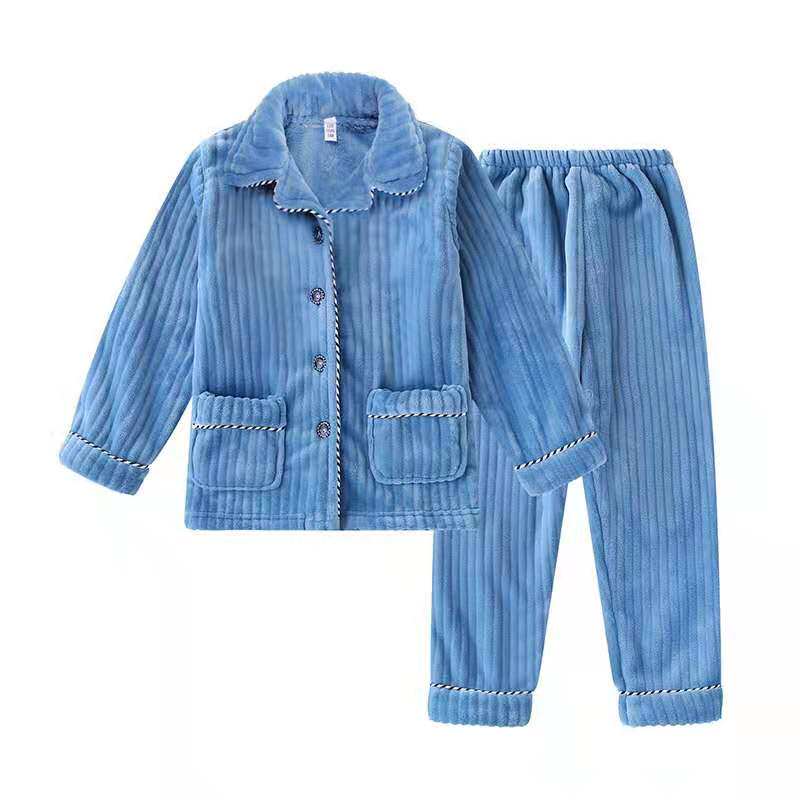 儿童法兰绒睡衣秋冬款加厚男童女童13岁珊瑚绒大童宝宝家居服男孩