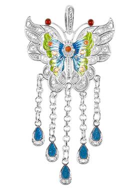 银千造蝴蝶吊坠手工花丝珐琅彩