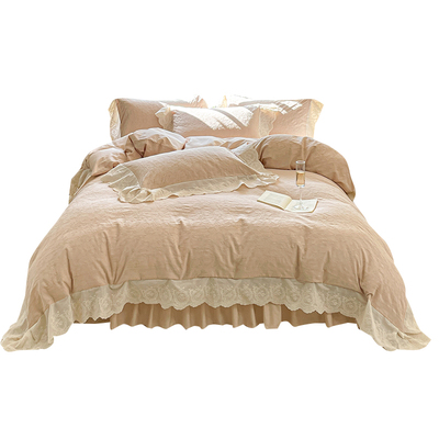 夏季法式纯棉双层纱花边四件套