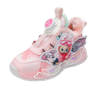 拉布布女童运动鞋秋冬季2025新款加绒儿童鞋子女孩旋转扣保暖棉鞋