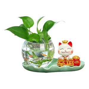 平安幸运招财猫摆件客厅插花送礼好物办公桌书房装饰水培迷你花瓶