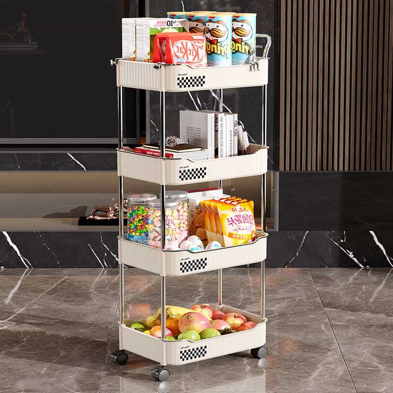 奶油风小推车置物架客厅厨房架子理发店收纳落地化妆品移动可多层