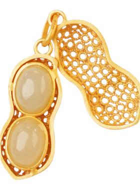 【福运佳】和田玉花生吊坠女款玉石项链纯银新中式生日礼物送妈妈